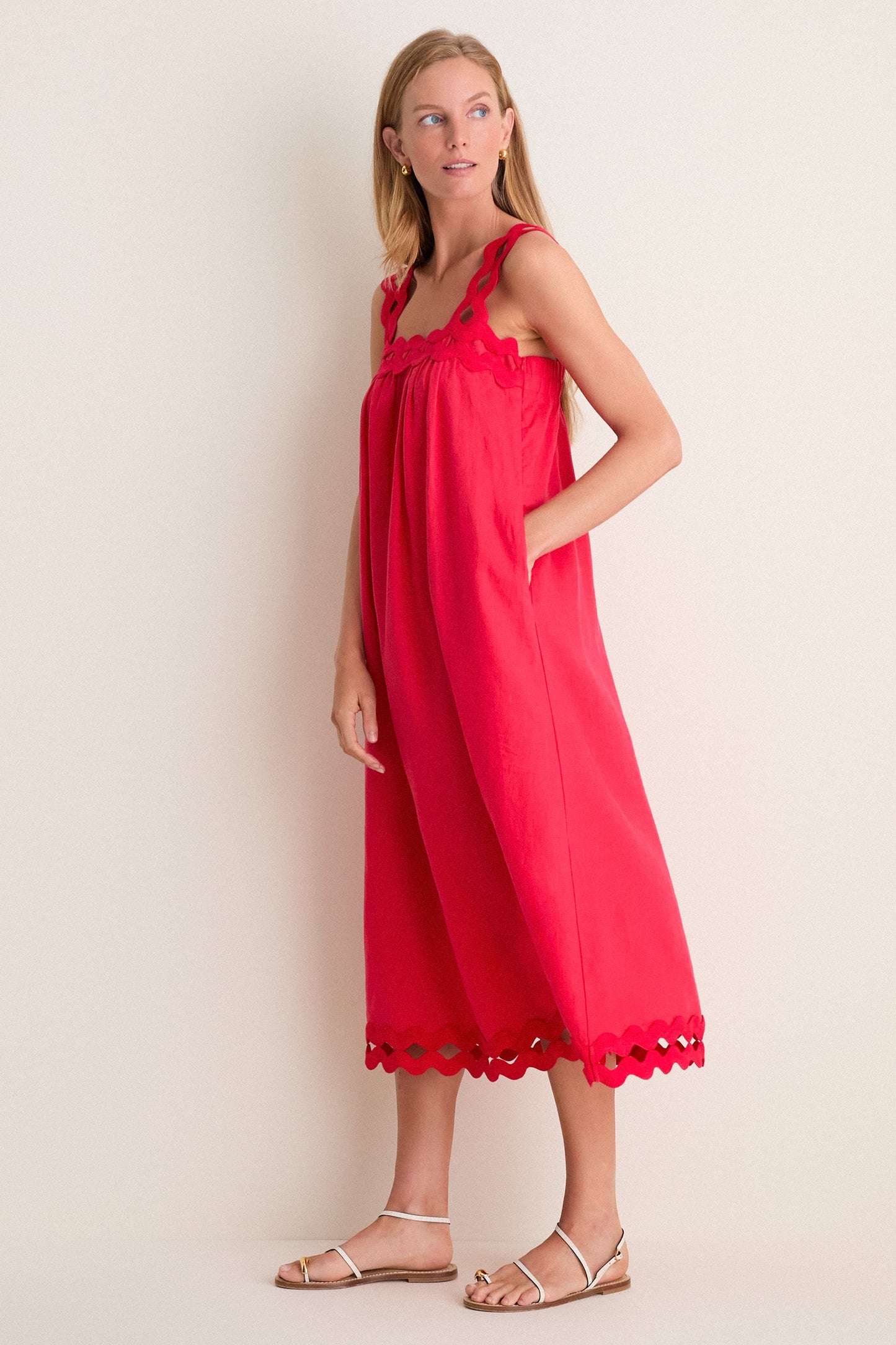 Cherry Ric Rac Linen Ellis Dress