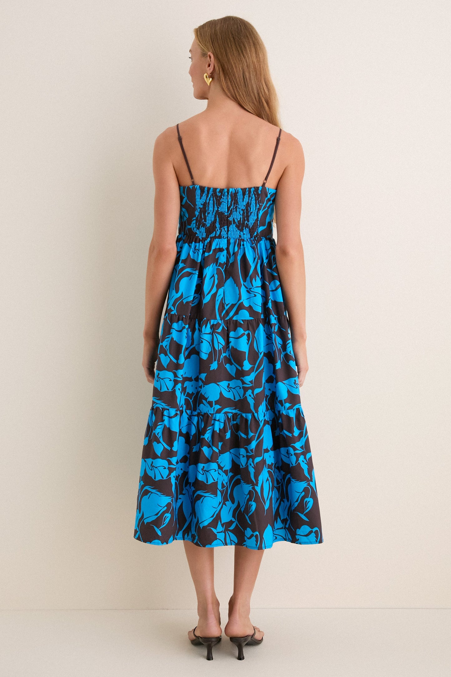 Chocolate & Blue Floral Corinne Cut-Out Midi Dress