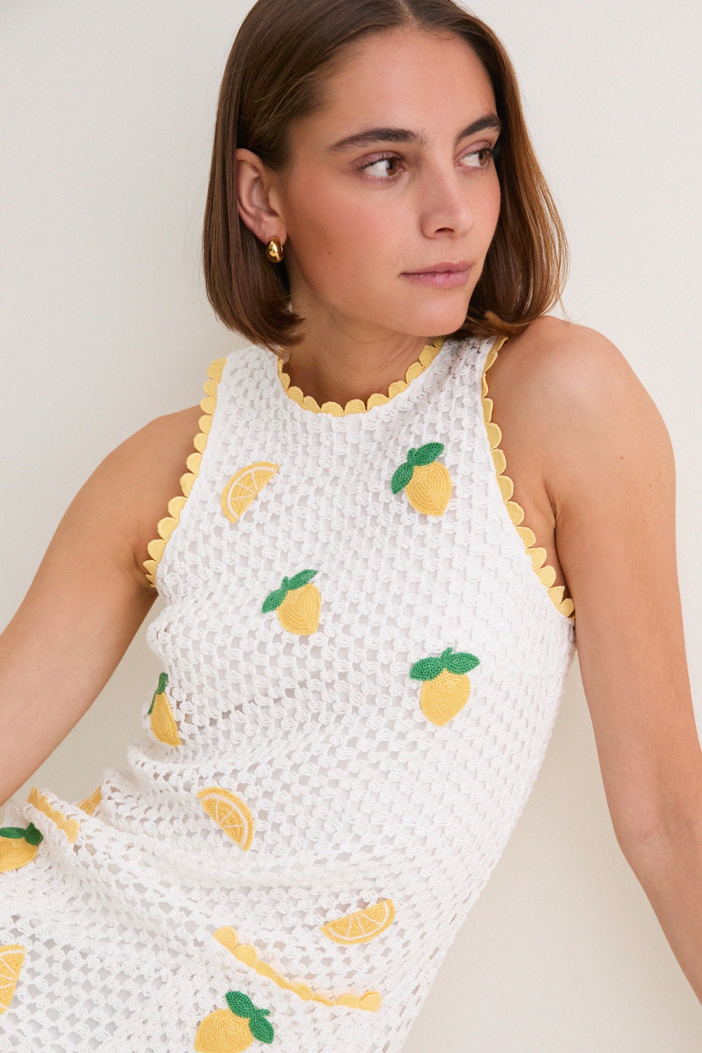 Bright White Lemon Crochet Wynn Mini Dress