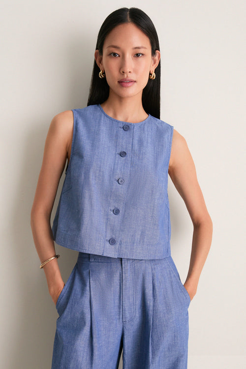 Chambray Godet Tank