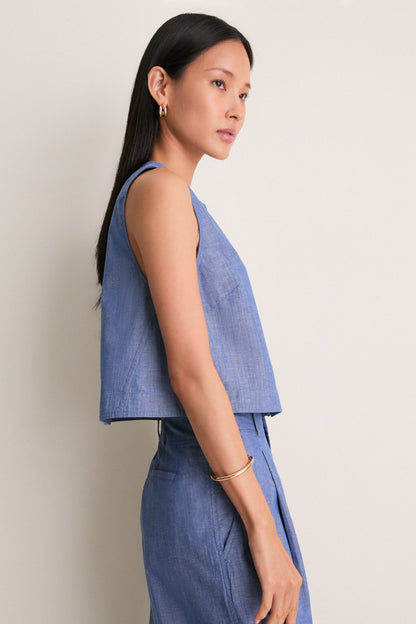 Chambray Godet Tank