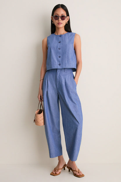 Chambray Godet Tank