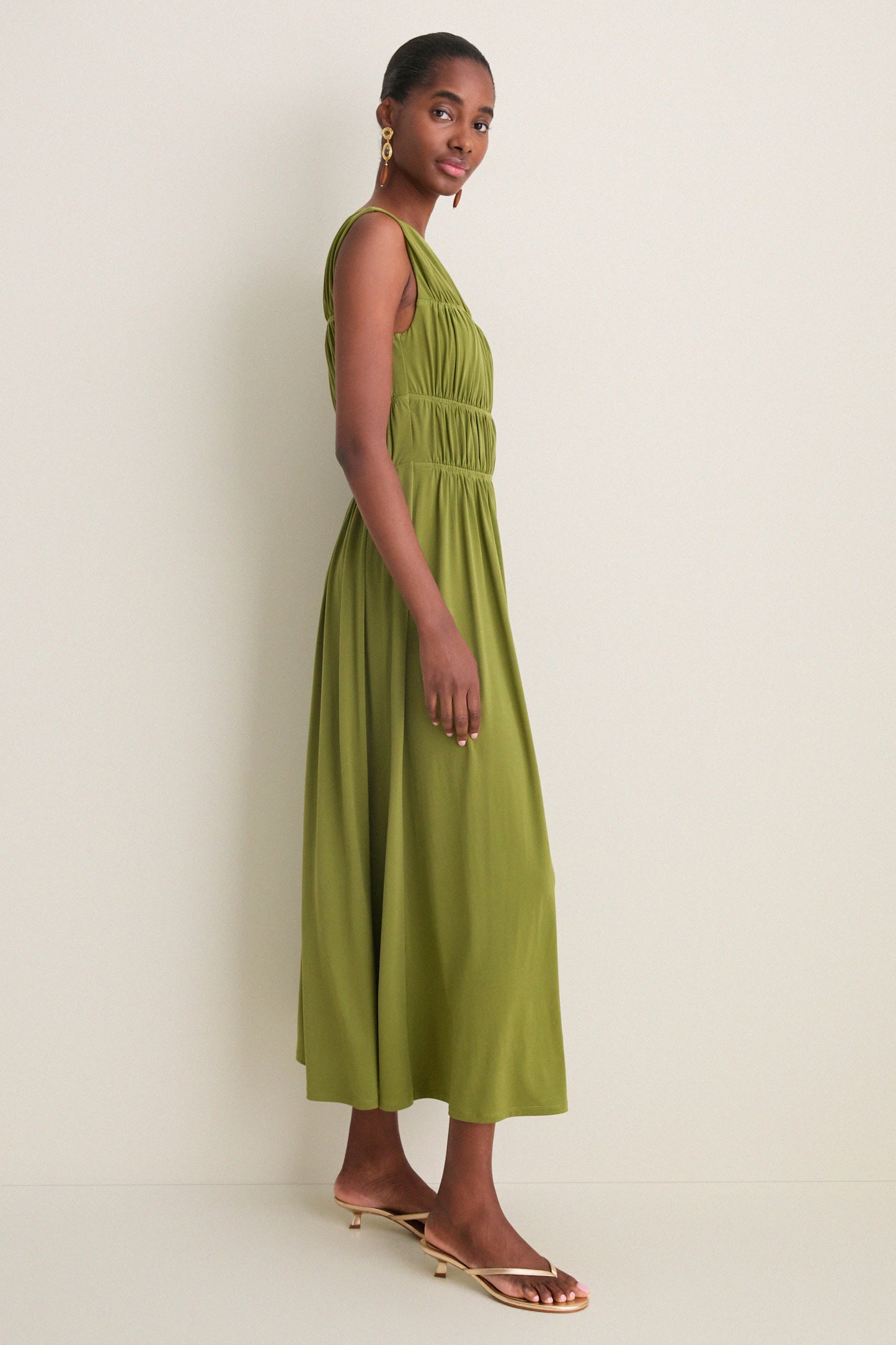 Cedar Green Crepe Jersey Smocked Aurelia Dress