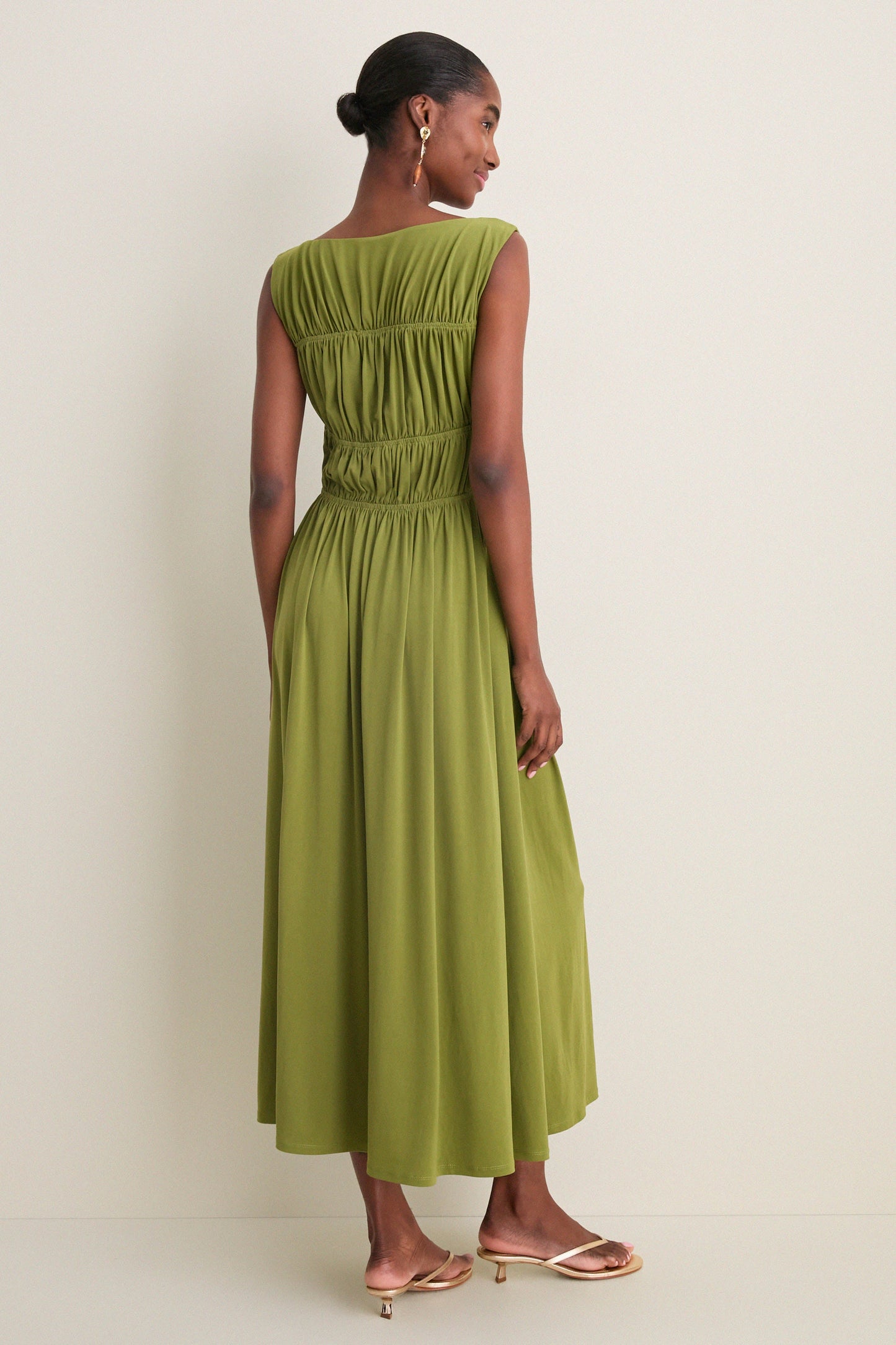 Cedar Green Crepe Jersey Smocked Aurelia Dress