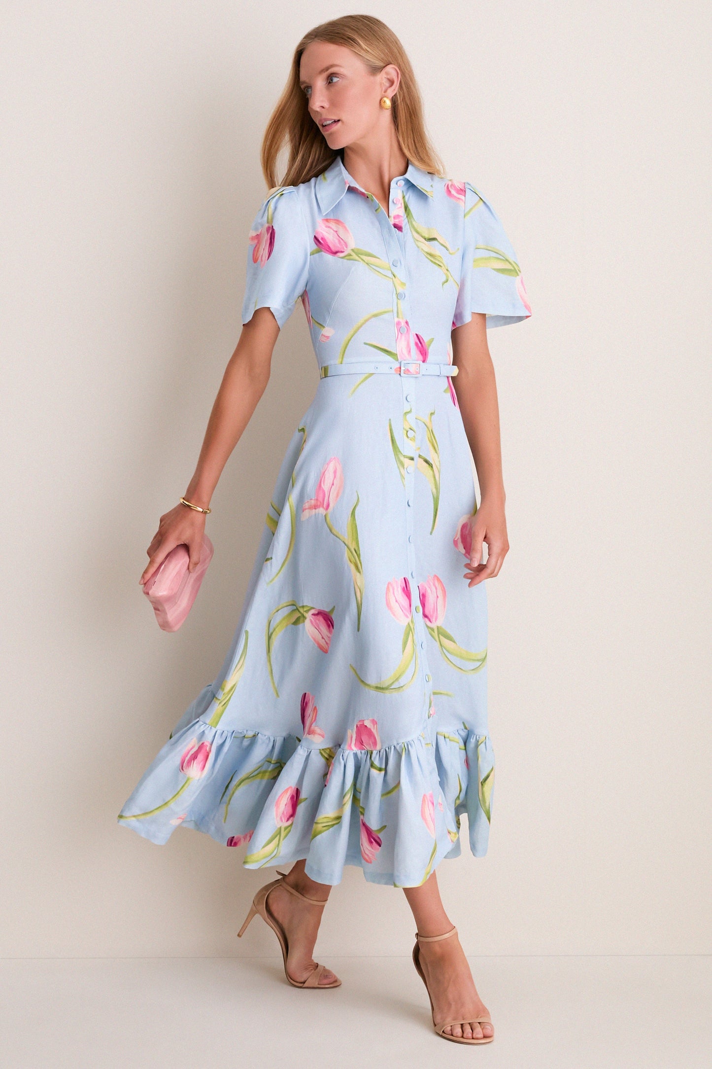 Blue Tulipe Print Becca Midi Dress
