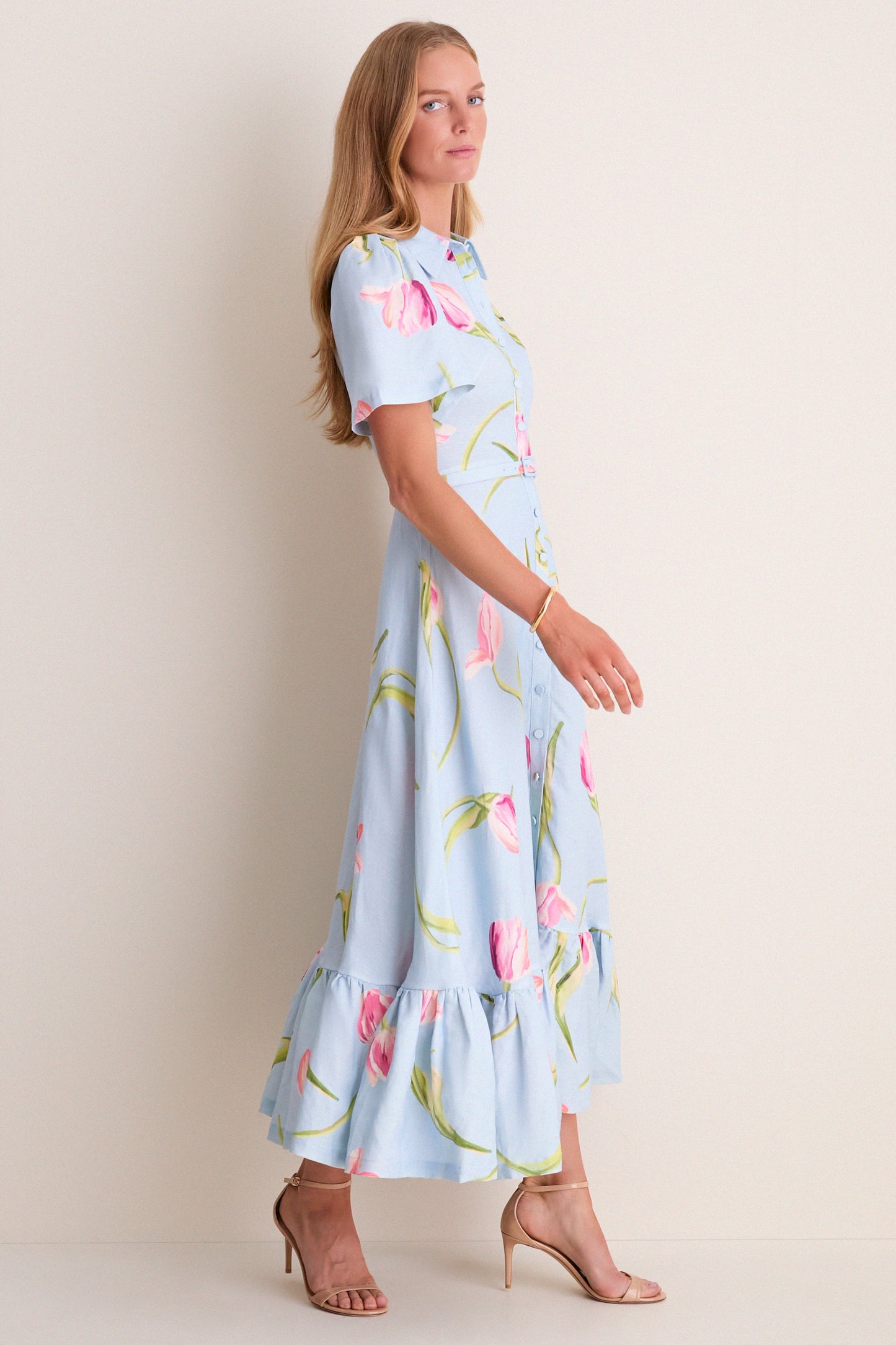 Blue Tulipe Print Becca Midi Dress