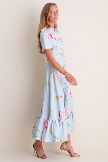 Blue Tulipe Print Becca Midi Dress