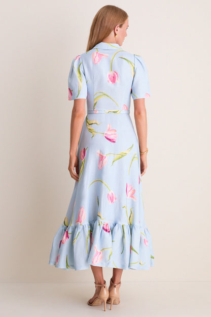 Blue Tulipe Print Becca Midi Dress
