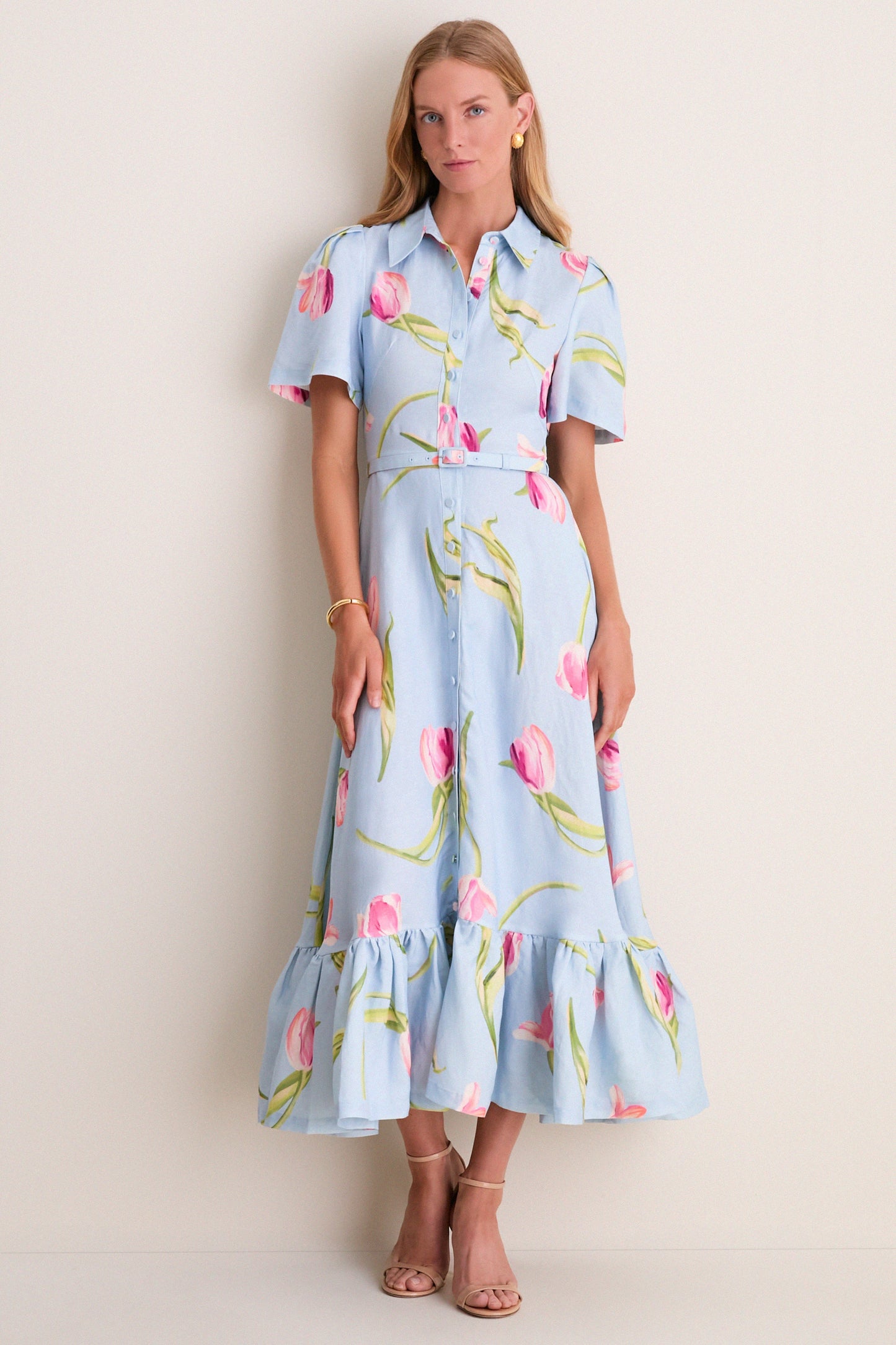 Blue Tulipe Print Becca Midi Dress