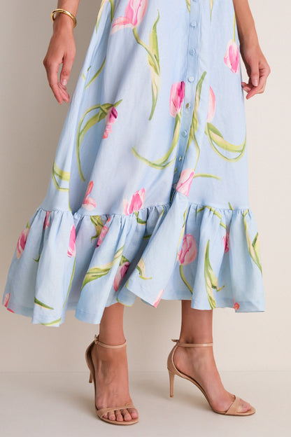 Blue Tulipe Print Becca Midi Dress