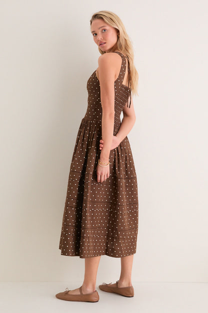 Brown and Ivory Polka Dot Stella Midi Dress