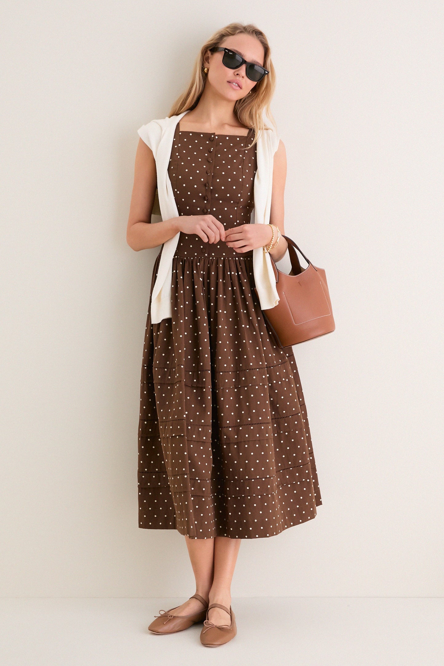 Brown and Ivory Polka Dot Stella Midi Dress