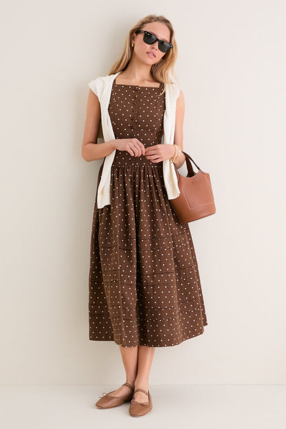 Brown and Ivory Polka Dot Stella Midi Dress