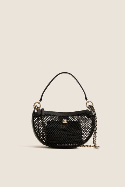 CHANEL Black Coco Mark Two-Way Shoulder Bag Half Moon