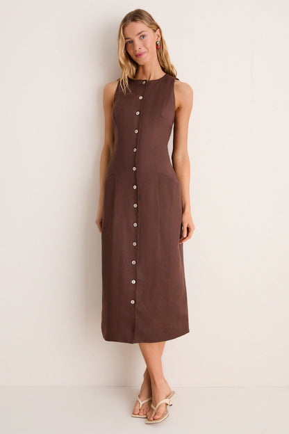 Chestnut Linen Francesca Dress