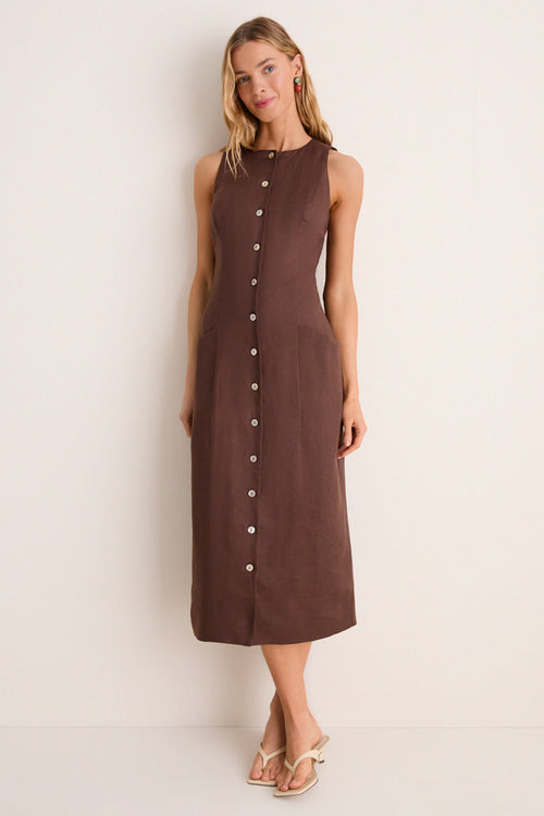 Chestnut Linen Francesca Dress