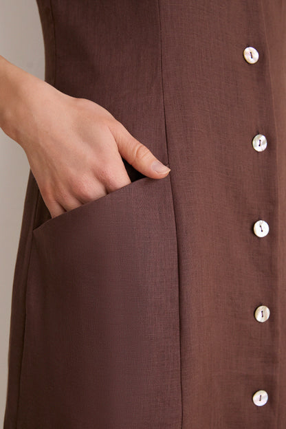 Chestnut Linen Francesca Dress