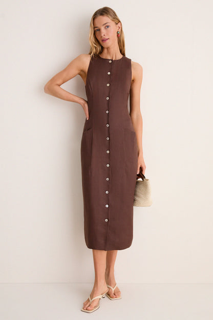 Chestnut Linen Francesca Dress