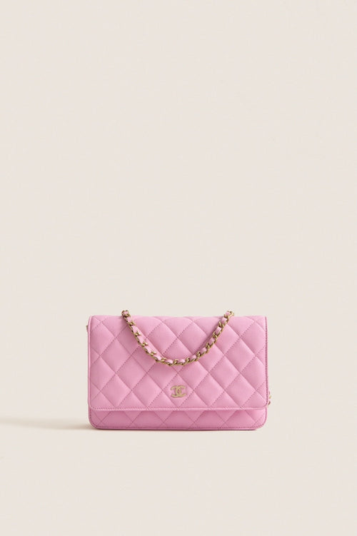 CHANEL Pink Quilted Grained Calfskin Wallet On Chain Shoulder Bag