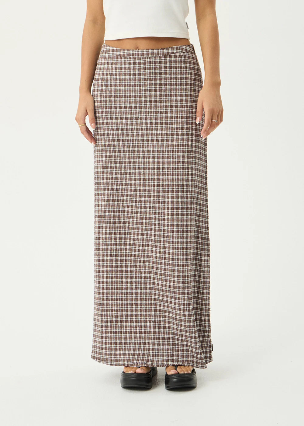 AFENDS Womens Lita - Seersucker Maxi Skirt - Base Coffee Check