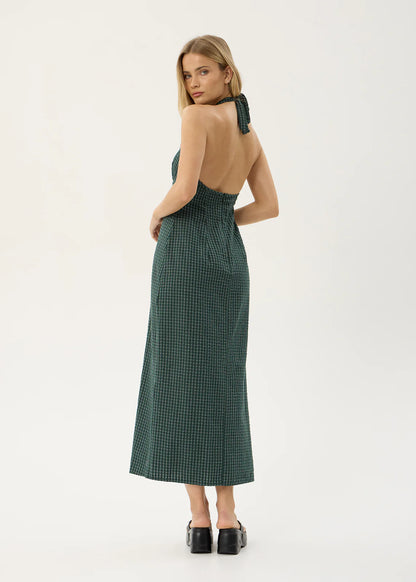AFENDS Womens Alexa - Seersucker Maxi Dress - Reverb Pine Check