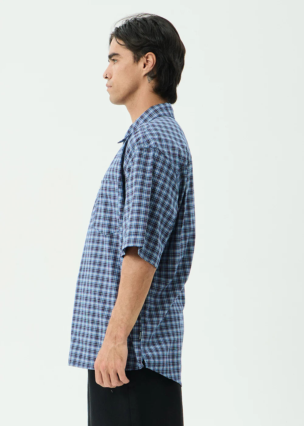 AFENDS Mens Mountains - Workwear Short Sleeve Shirt - Navy Check