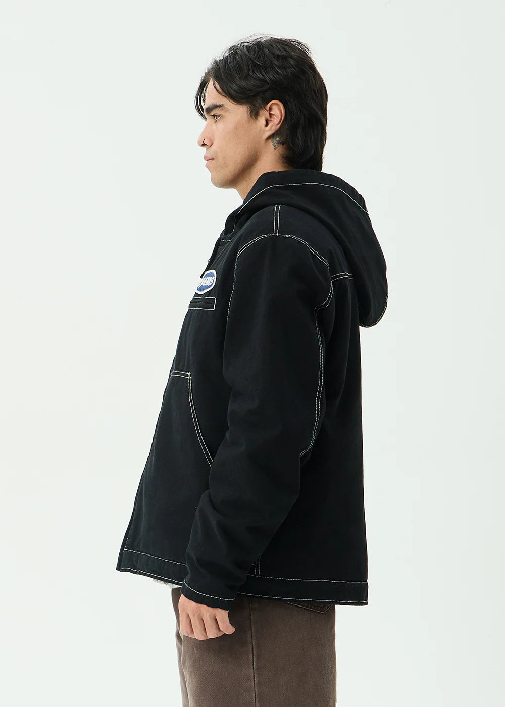 AFENDS Mens Supply - Workwear Hooded Jacket - Stone Black