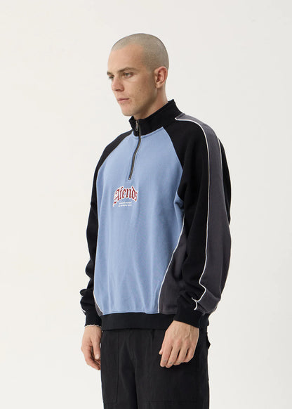AFENDS Mens Occupancy - Paneled Quarter Zip Jumper - Slate Blue