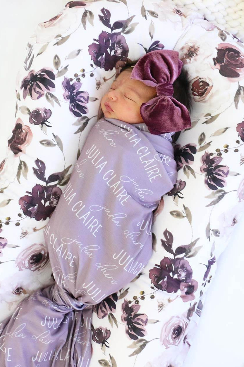 Personalized Dusty Purple Baby Name Swaddle Blanket