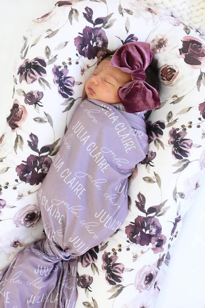 Personalized Dusty Purple Baby Name Swaddle Blanket