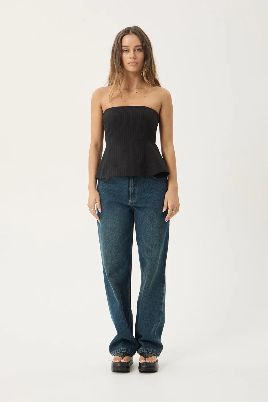 AFENDS Womens Lilo - Pinstripe Strapless Top - Black