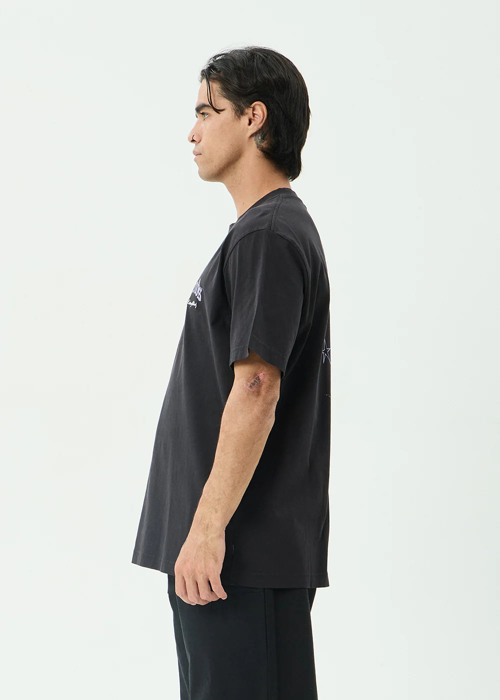 AFENDS Mens Thirty Three Ten - Retro Tee - Stone Black