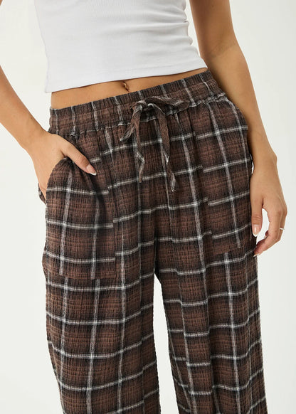 AFENDS Womens Reverie - Seersucker Pant - Coffee Check