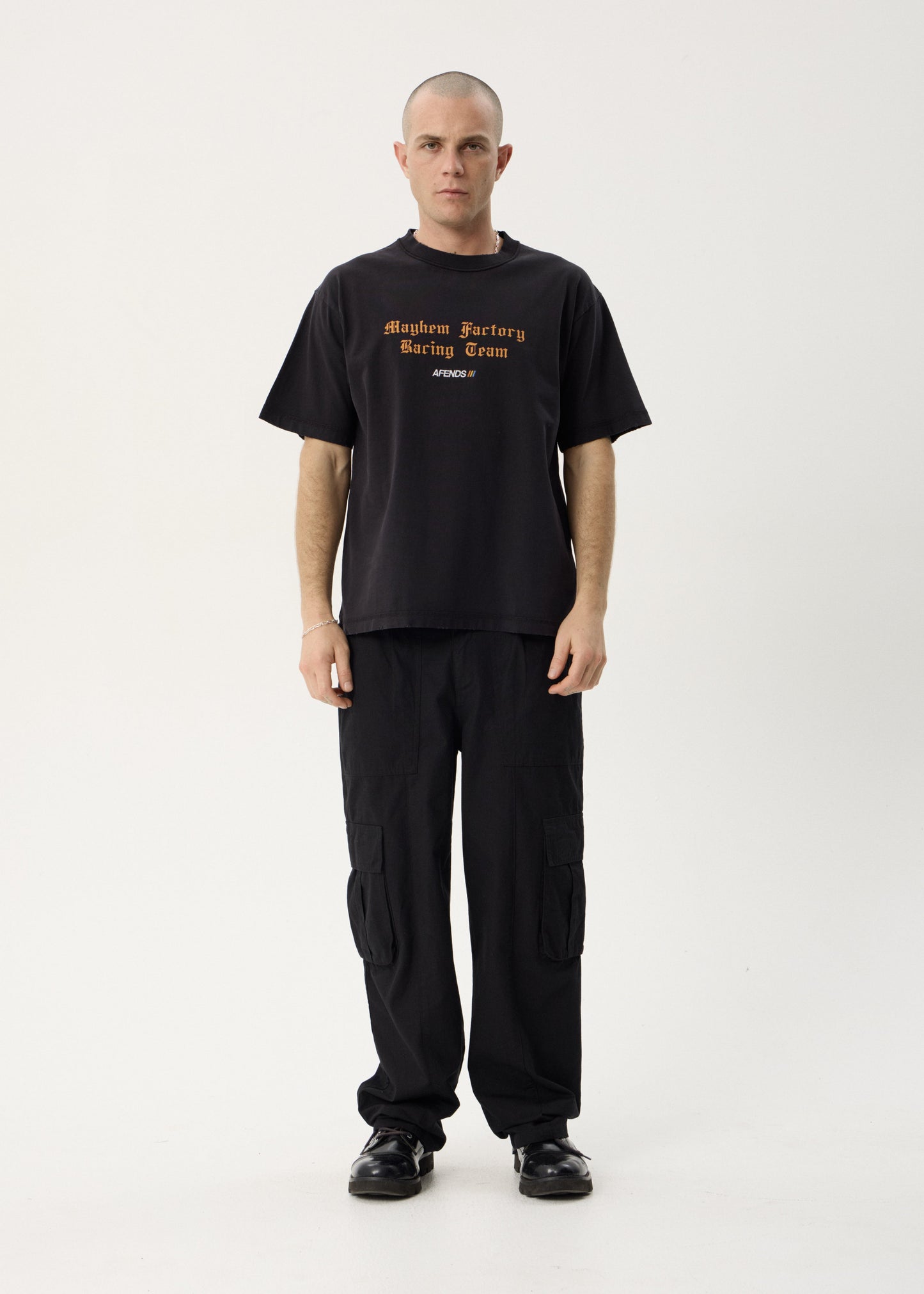 AFENDS Mens Mayhem - Heavyweight Boxy Tee - Stone Black