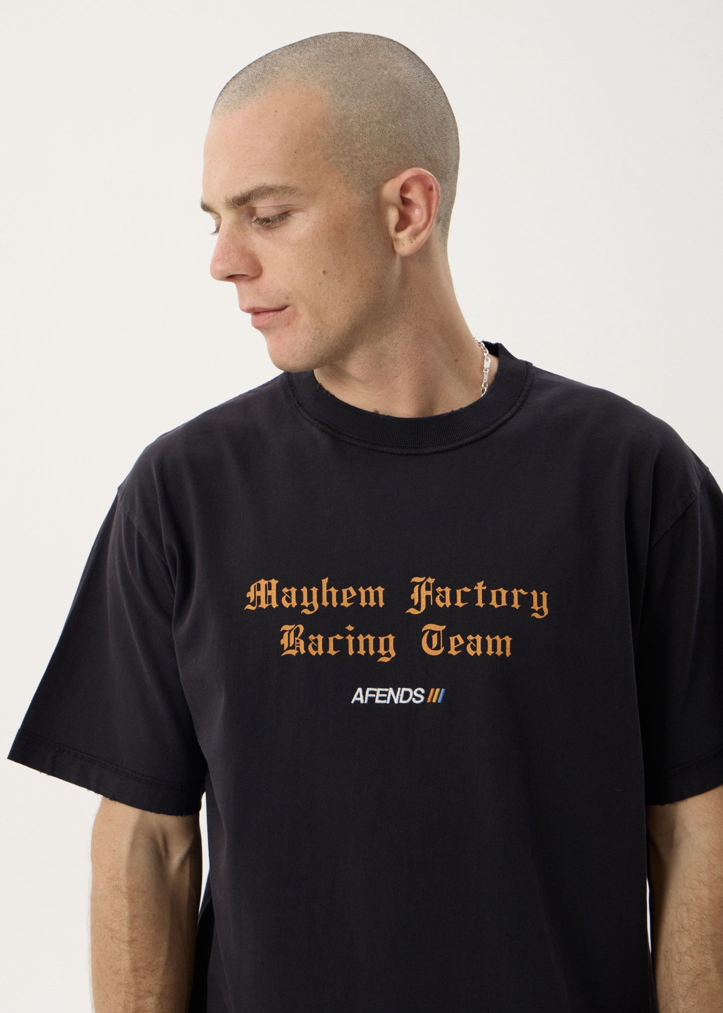 AFENDS Mens Mayhem - Heavyweight Boxy Tee - Stone Black