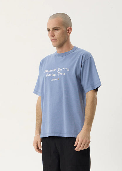 AFENDS Mens Mayhem - Heavyweight Boxy Tee - Washed Slate Blue