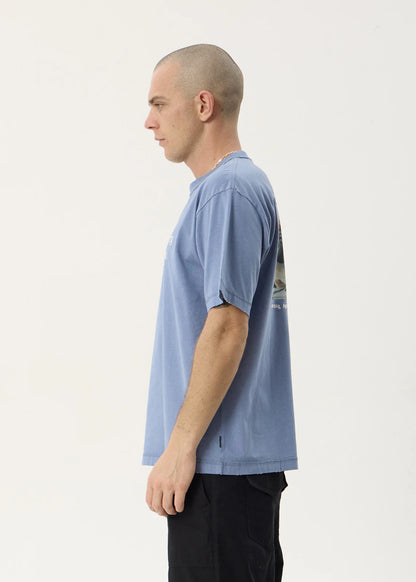 AFENDS Mens Mayhem - Heavyweight Boxy Tee - Washed Slate Blue