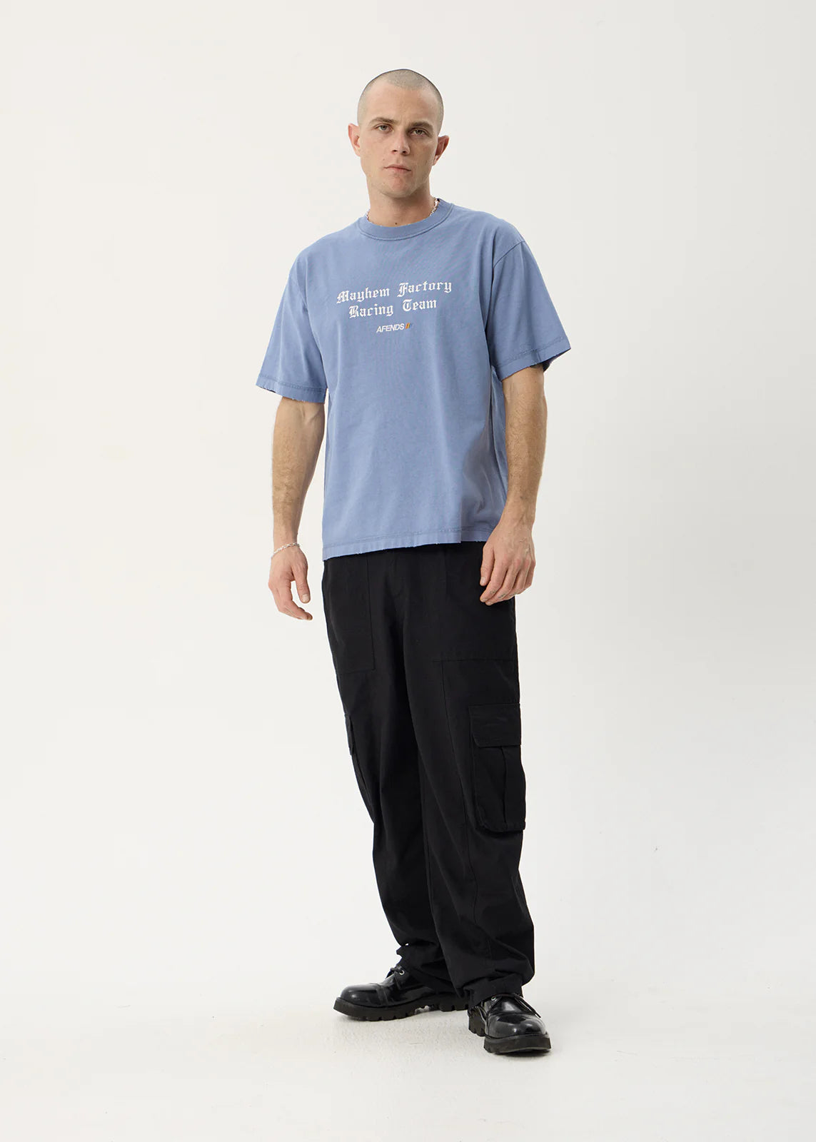 AFENDS Mens Mayhem - Heavyweight Boxy Tee - Washed Slate Blue