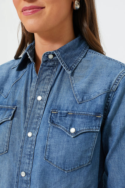 Canaria Wash Denim Western Long Sleeve Button Shirt