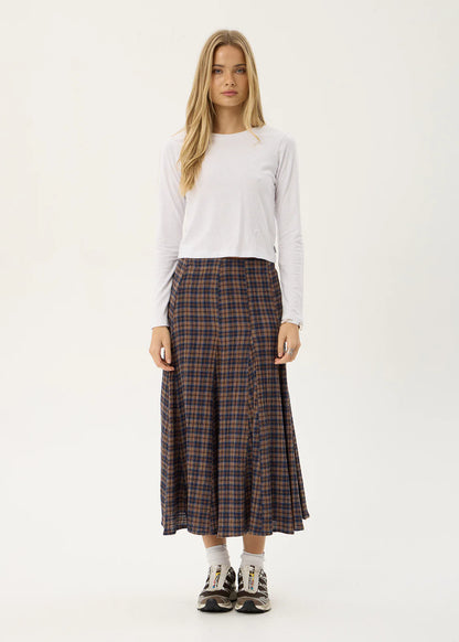 AFENDS Womens Lana - Seersucker Midi Skirt - Shev Indigo Check