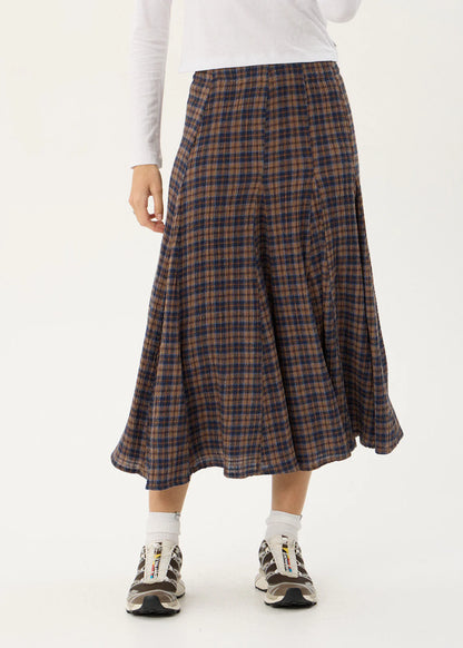 AFENDS Womens Lana - Seersucker Midi Skirt - Shev Indigo Check