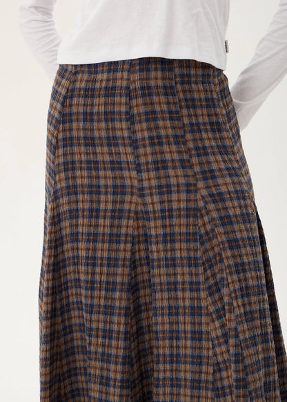 AFENDS Womens Lana - Seersucker Midi Skirt - Shev Indigo Check