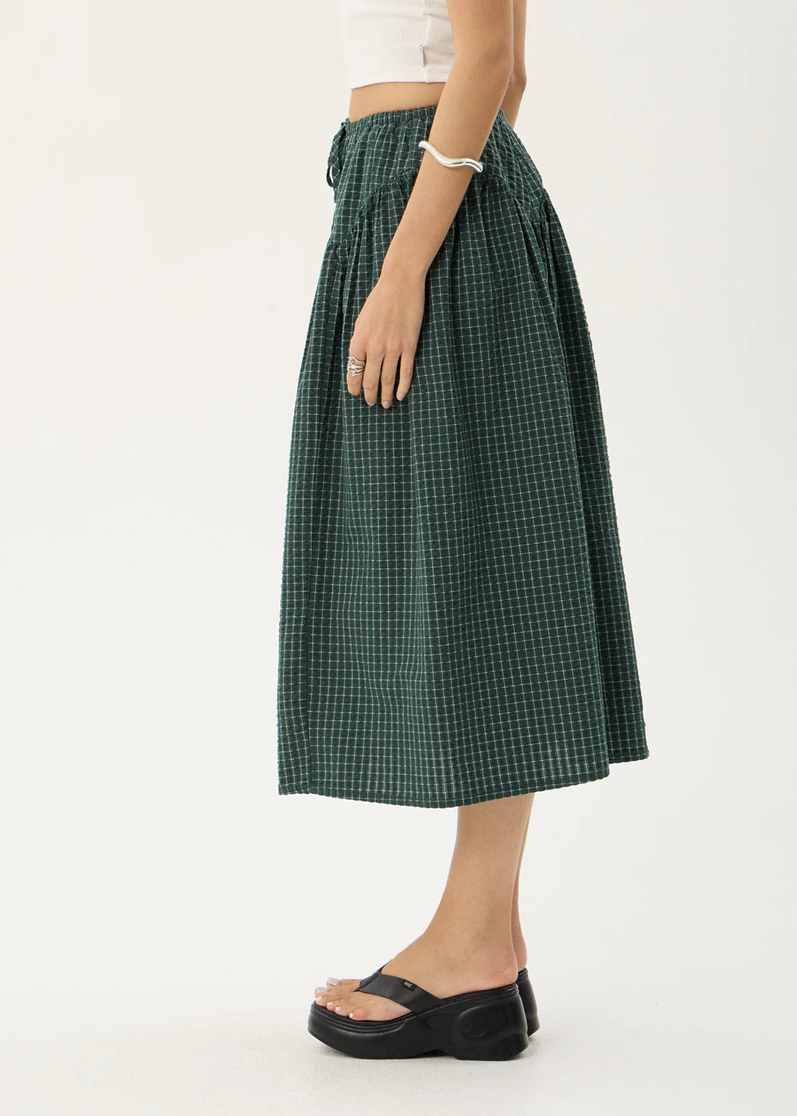 AFENDS Womens Marlow - Midi Skirt - Reverb Pine Check