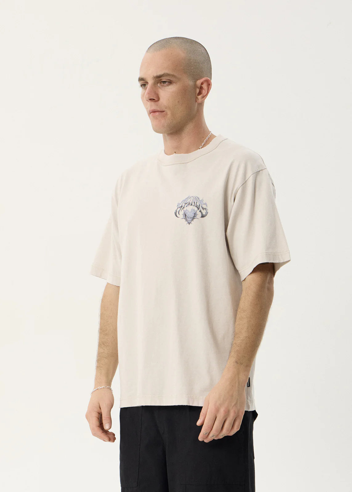 AFENDS Mens Scorpius - Heavyweight Boxy Tee - Moonbeam
