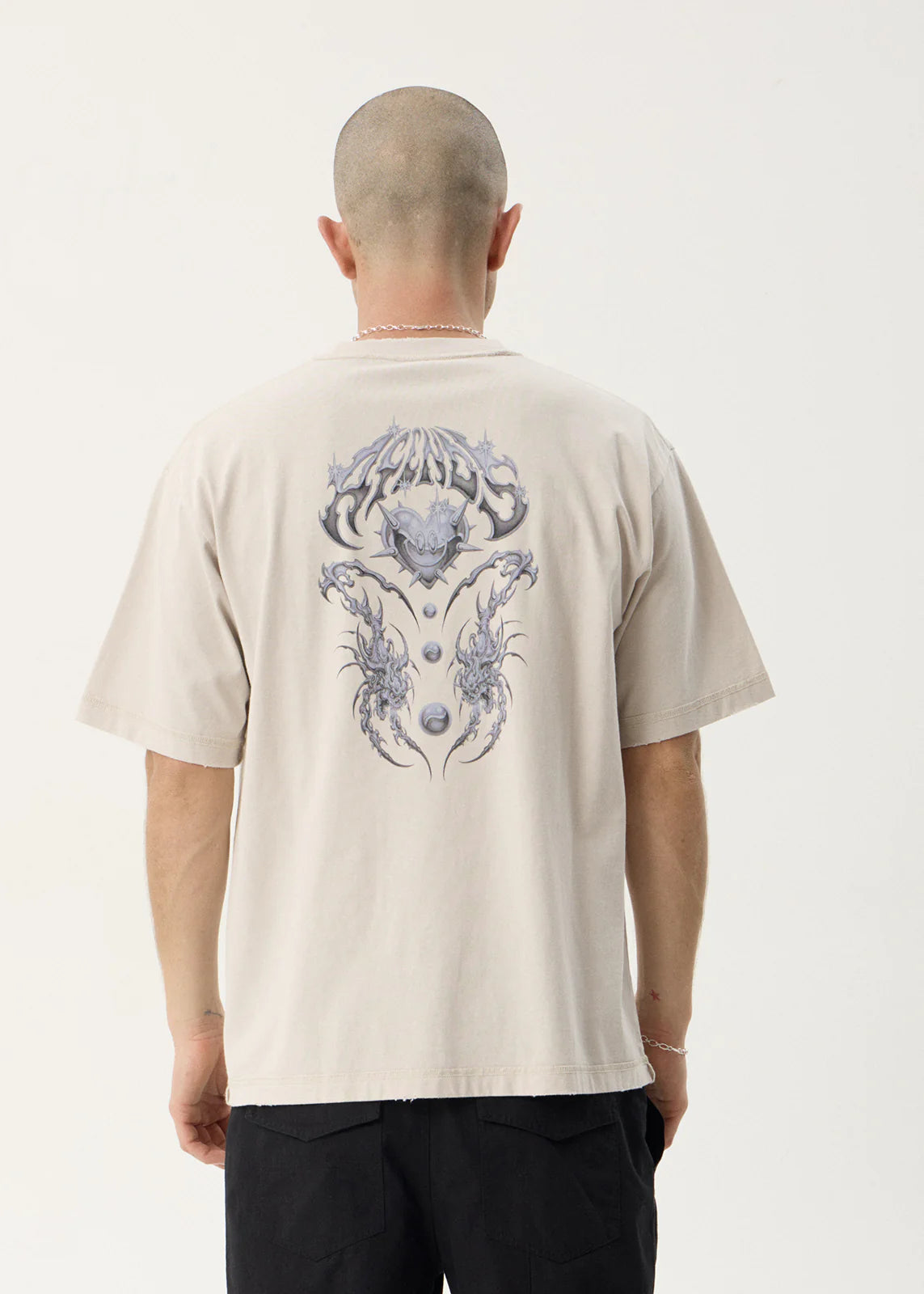 AFENDS Mens Scorpius - Heavyweight Boxy Tee - Moonbeam