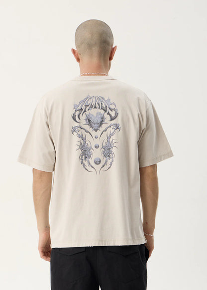 AFENDS Mens Scorpius - Heavyweight Boxy Tee - Moonbeam