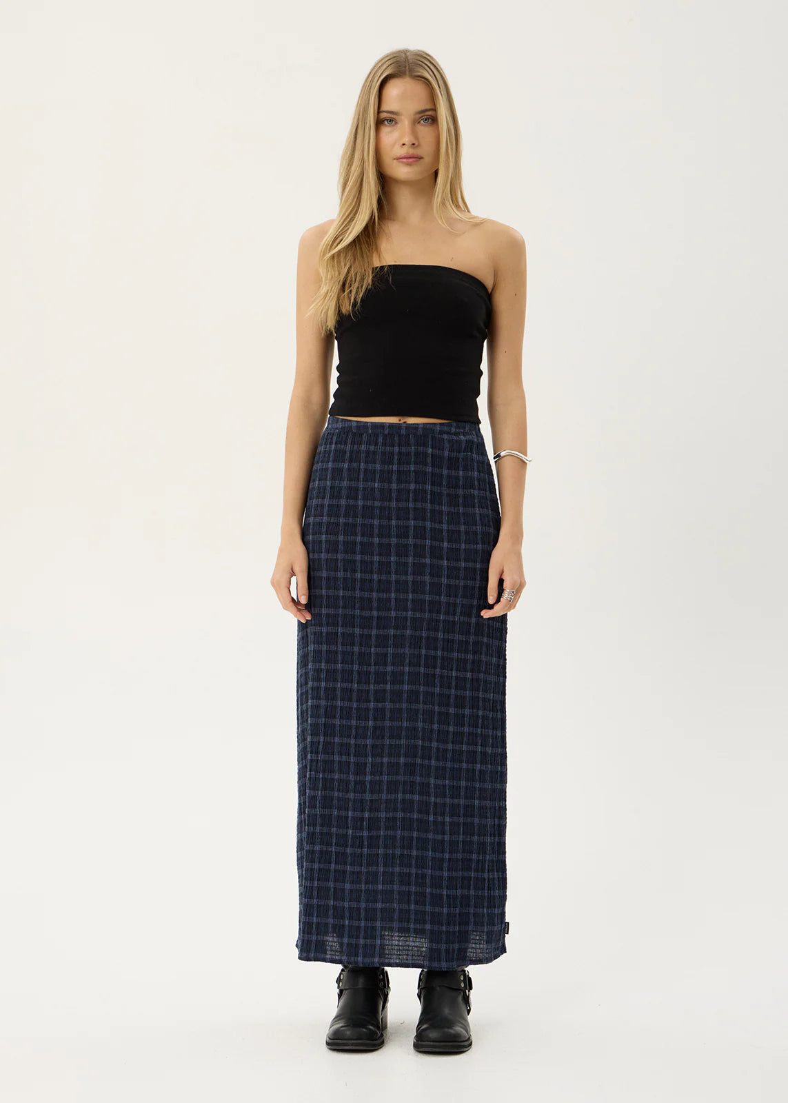 AFENDS Womens Lita - Seersucker Maxi Skirt - Thea Midnight Check