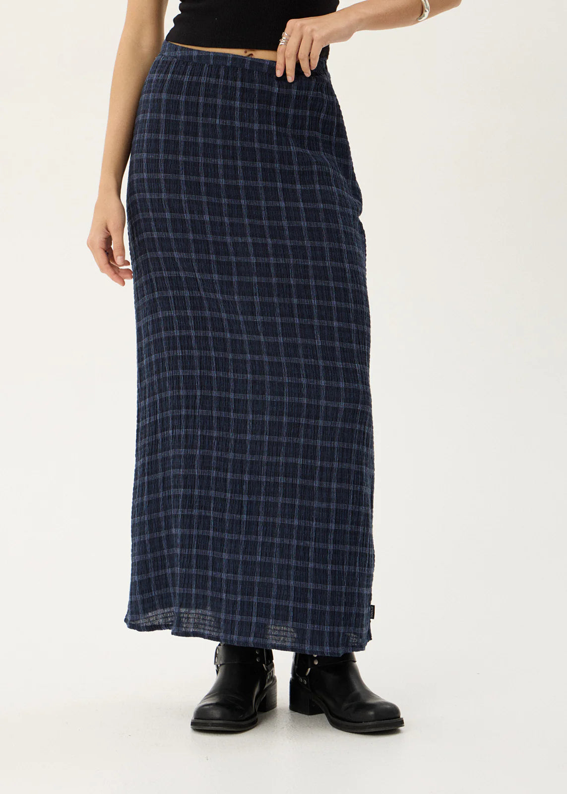 AFENDS Womens Lita - Seersucker Maxi Skirt - Thea Midnight Check
