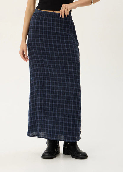 AFENDS Womens Lita - Seersucker Maxi Skirt - Thea Midnight Check