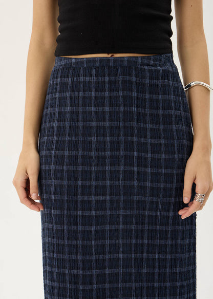 AFENDS Womens Lita - Seersucker Maxi Skirt - Thea Midnight Check